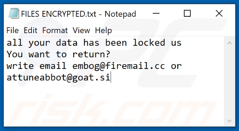 ROG ransomware tekstbestand (FILES ENCRYPTED.txt)