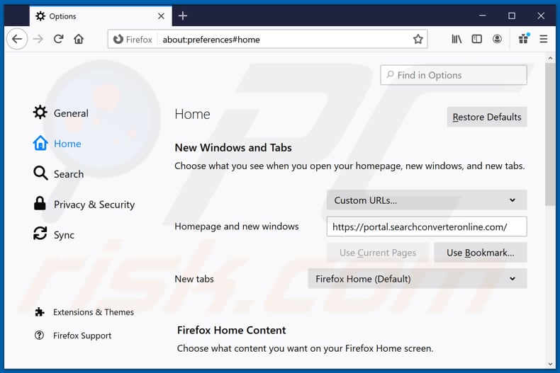 Searchconverteronline.com van Mozilla Firefox-homepage verwijderen