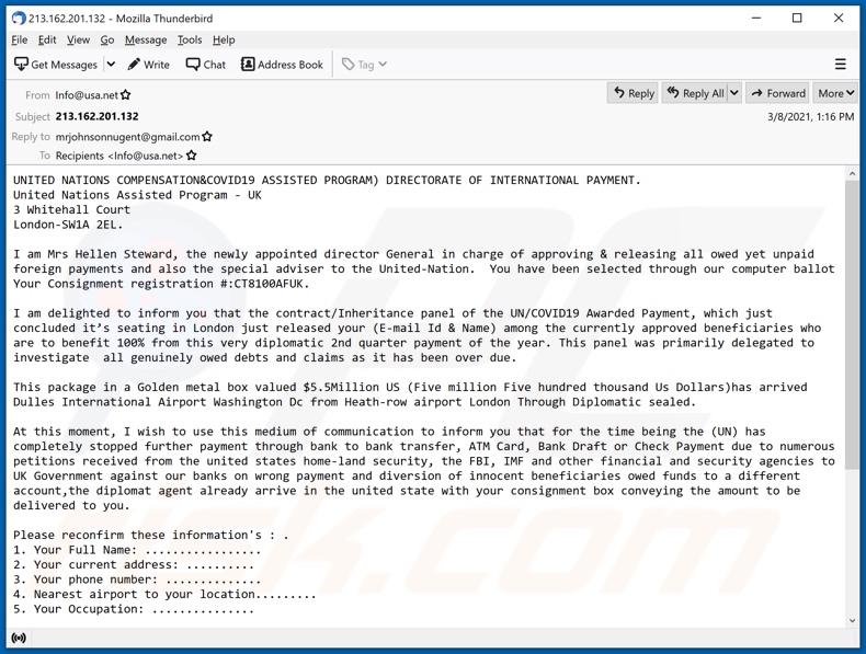 UNITED NATIONS COMPENSATION (COVID19 ASSISTED PROGRAM) spam e-mailcampagne
