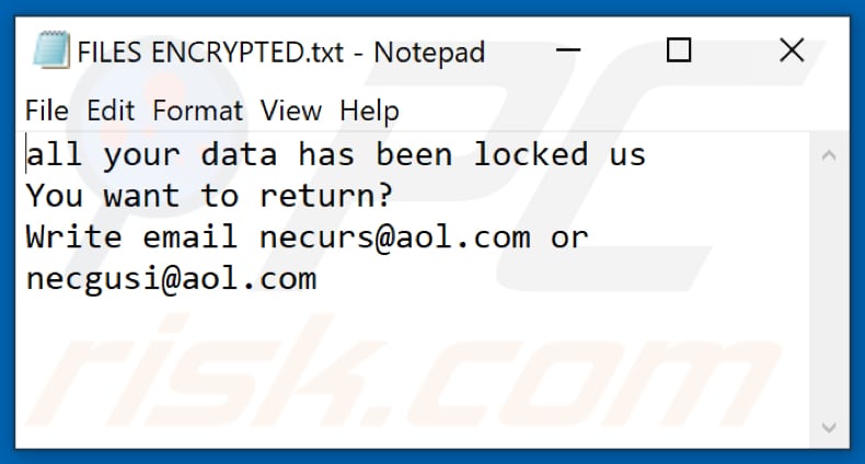 Urs ransomware tekstbestand (FILES ENCRYPTED.txt)