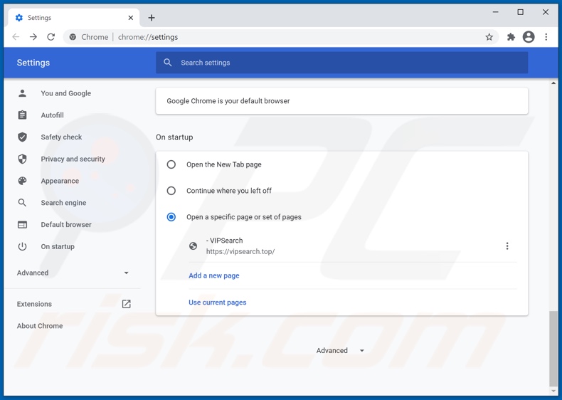 Verwijderen vipsearch.guru van Google Chrome startpagina