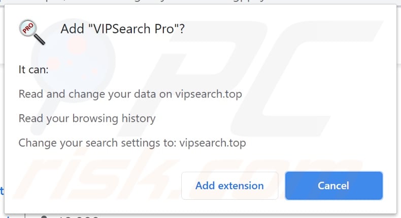 vipsearch.guru browser hijacker vraagt om verschillende machtigingen