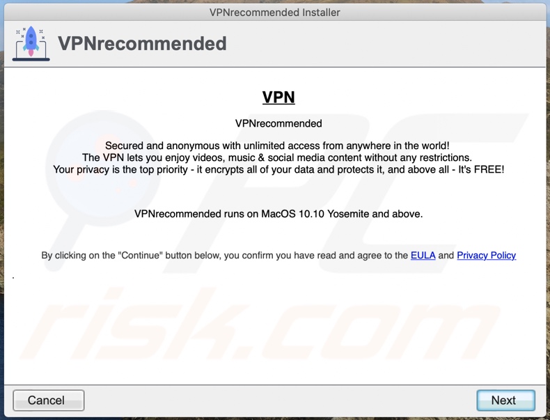 Misleidende installer die VPNrecommended promoot (stap 2)