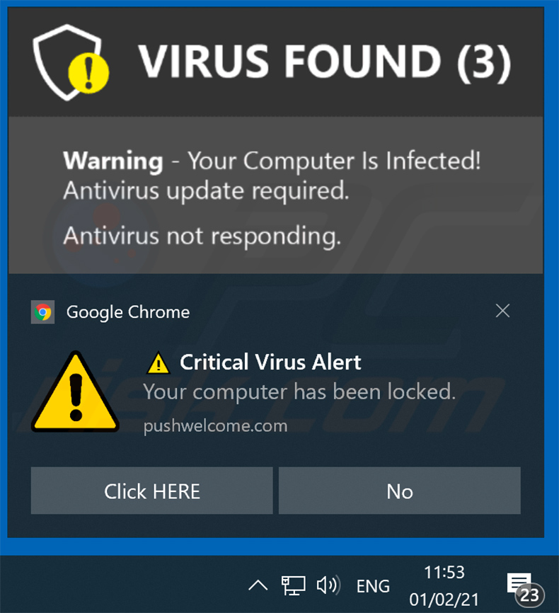 Your ANTIVIRUS Subscription Has Expired oplichting die wordt gepromoot via browsermeldingen (voorbeeld 1)