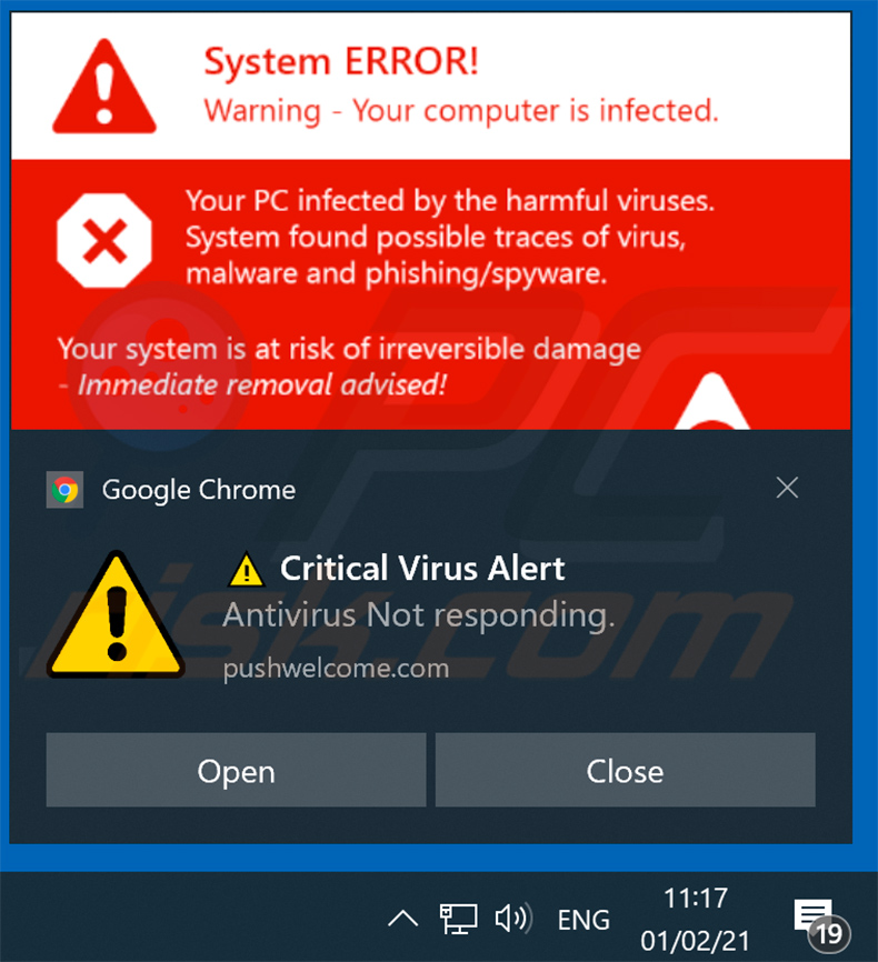 Your ANTIVIRUS Subscription Has Expired oplichting die wordt gepromoot via browsermeldingen (voorbeeld 2)