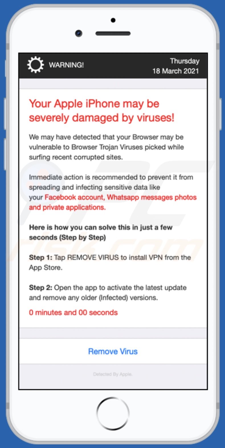 Your Apple iPhone may be severely damaged by viruses! oplichterij achtergrond pagina