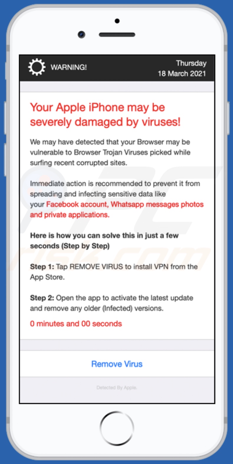 Your Apple iPhone may be severely damaged by viruses! oplichterij achtergrond pagina