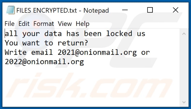 2122 ransomware tekstbestand (FILES ENCRYPTED.txt)