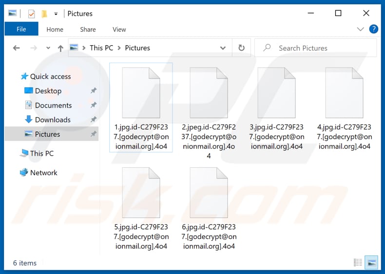 Door de 4o4 ransomware versleutelde bestanden (.4o4-extensie)
