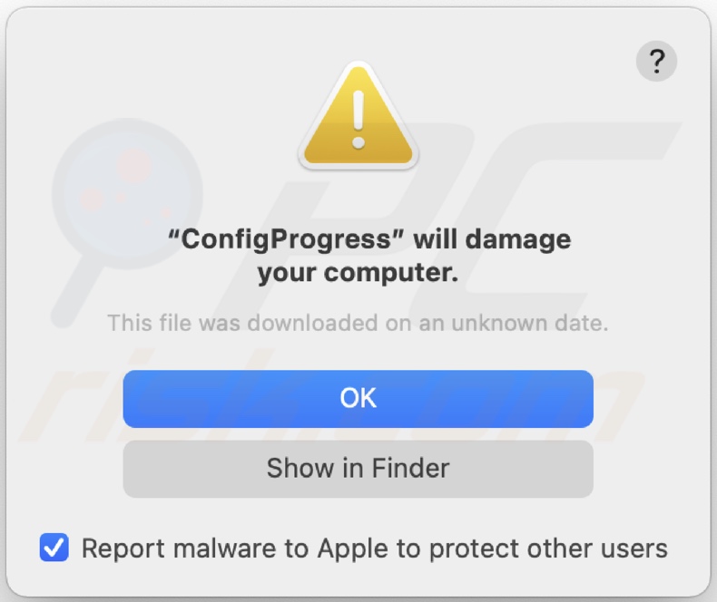 Pop-up die wordt vertoond zodra de ConfigProgress adware is geïnstalleerd