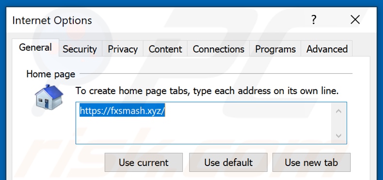 Verwijderen van fxsmash.xyz uit Internet Explorer startpagina