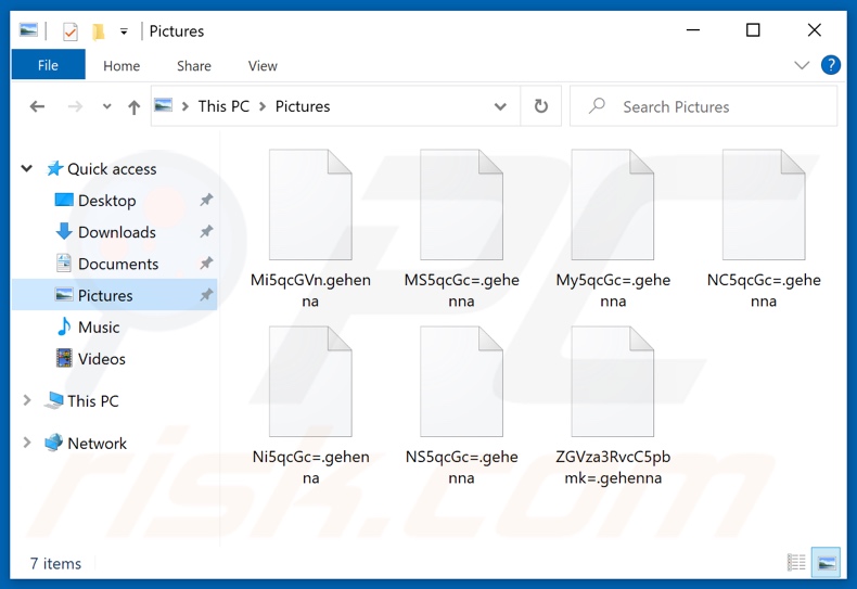 Door de GEHENNA LOCKER ransomware versleutelde bestanden (willekeurige bestandsnaam en de extensie .gehenna)