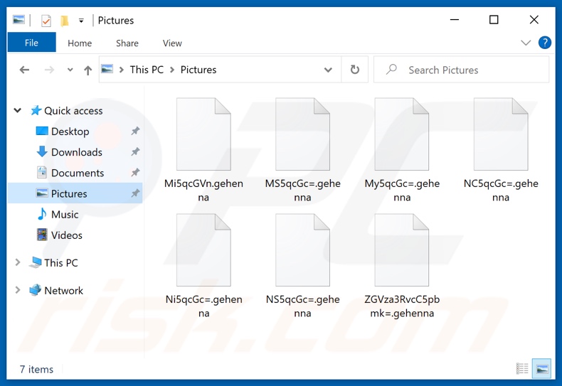 Door de GEHENNA LOCKER ransomware versleutelde bestanden (willekeurige bestandsnaam en de extensie .gehenna)