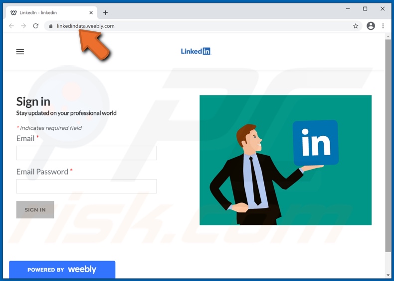 Valse LinkedIn-website gepromoot door spam-e-mails