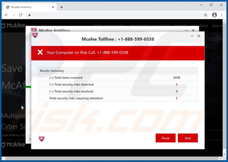 Oplichting met technische ondersteuning McAfee Tollfree