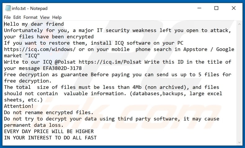 POLSAT ransomware tekstbestand (info.txt)