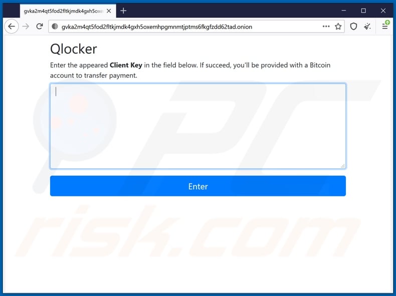 Qlocker ransomware website (beginpagina)