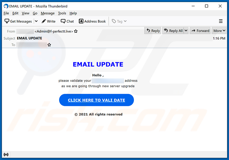 Email Update spam promoting a phishing site (2021-04-06)