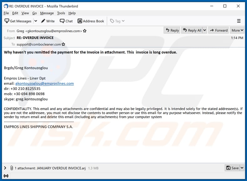 Spammail die de webmonitor rat verspreidt