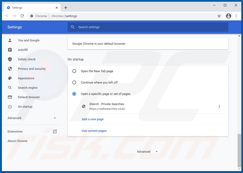 Verwijder websearches.club als startpagina in Google Chrome 