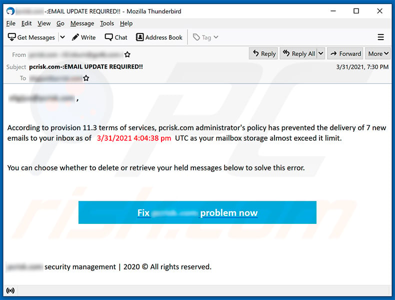 HTML-bestand gepromoot via Your Mailbox Is Full email spam (Virus-Free E-mail Upgrade Attachment.html)