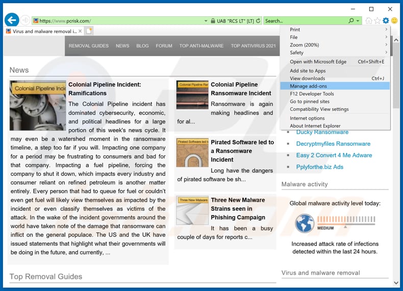 Verwijderen van awesomenewspush[.]com advertenties uit Internet Explorer stap 1
