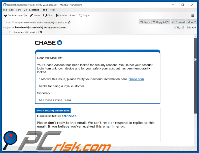 chase account has been locked email scam weergave