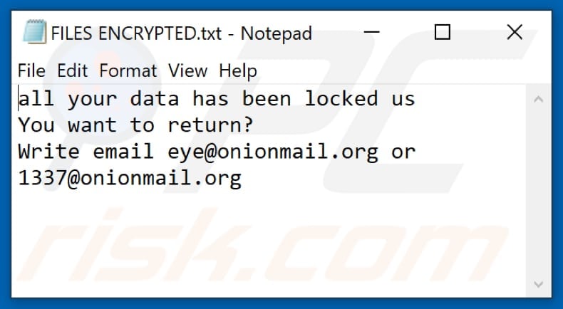 Eye ransomware tekstbestand (FILES ENCRYPTED.txt)