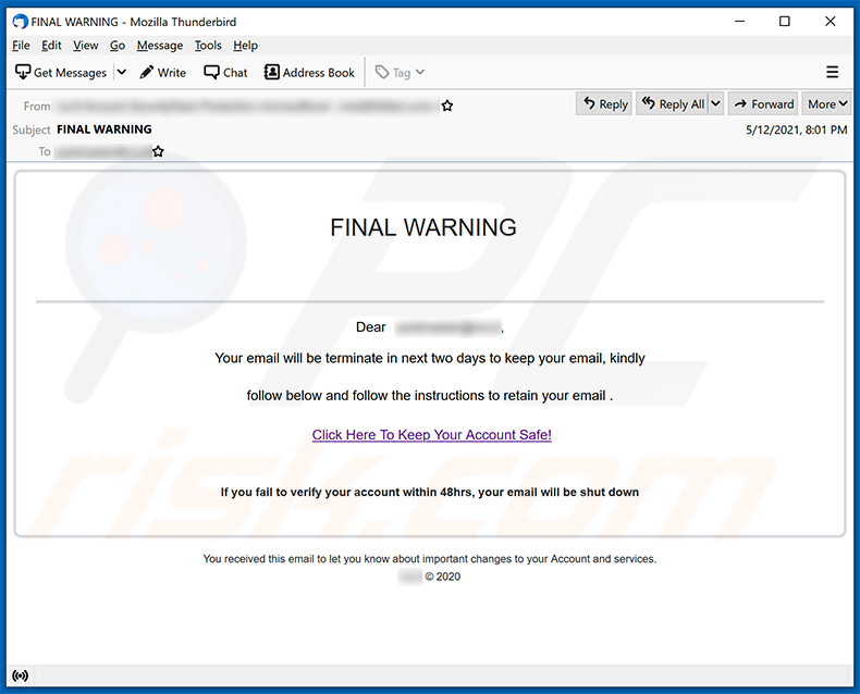 Final Warning-thema spam email (2021-05-13)