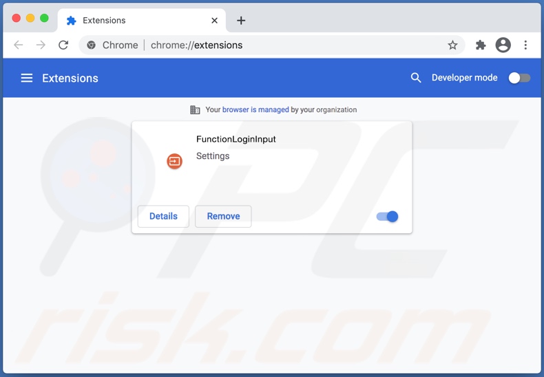 FunctionLogInput browser hijacker geïnstalleerd op Google Chrome