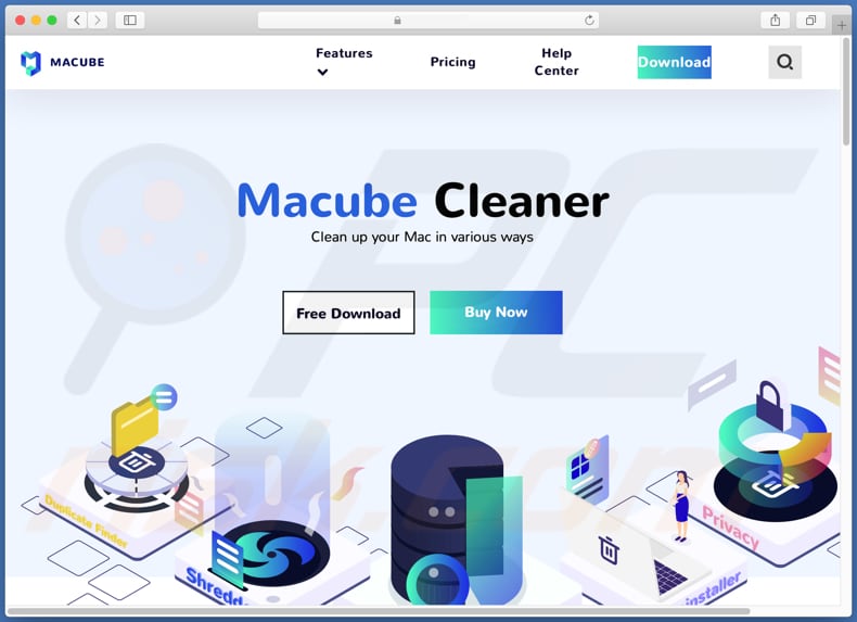 Website gebruikt om Macube Cleaner PUA te promoten