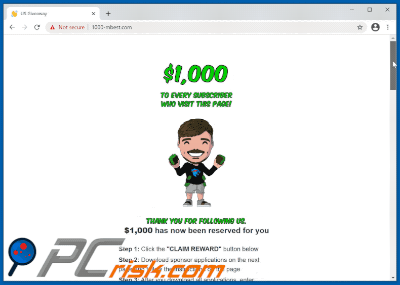 Weergave van Mr Beast Giveaway scam GIF