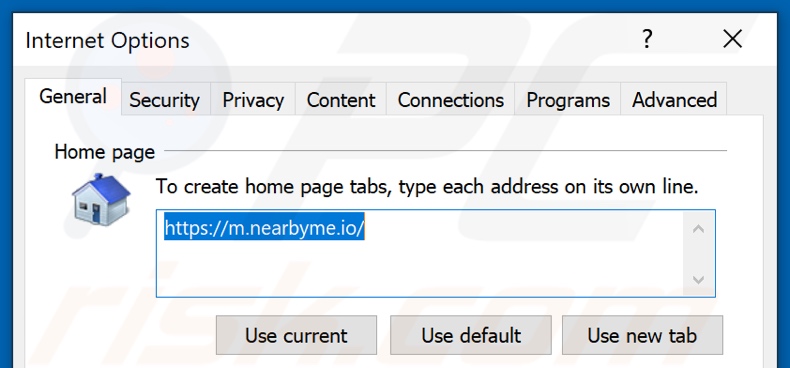 Verwijderen van nearbyme.io uit Internet Explorer homepage