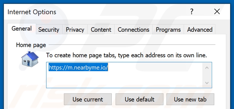 Verwijderen van nearbyme.io uit Internet Explorer homepage