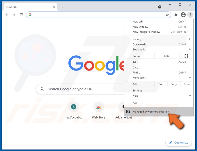 OpticalRatePro browser hijacker toegevoegd Beheerd door uw organisatie kenmerk aan Chrome