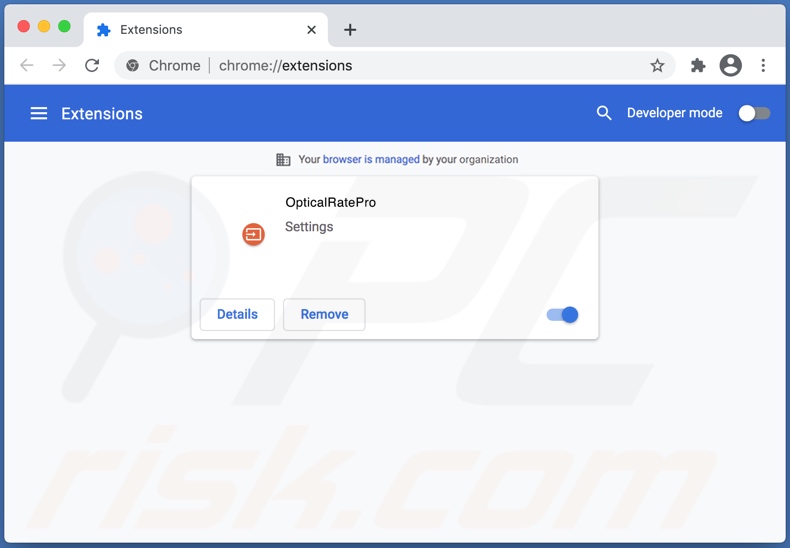 OpticalRatePro browser hijacker geïnstalleerd op Google Chrome