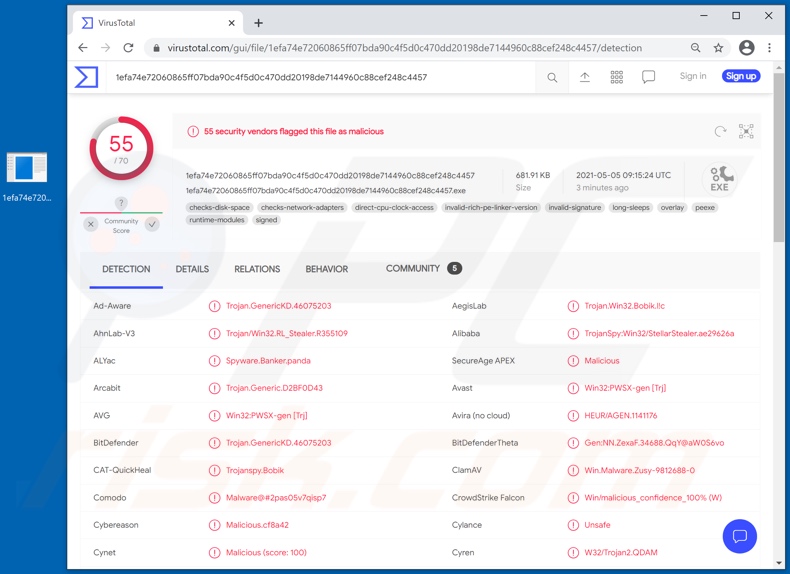 Panda malware detecties op VirusTotal