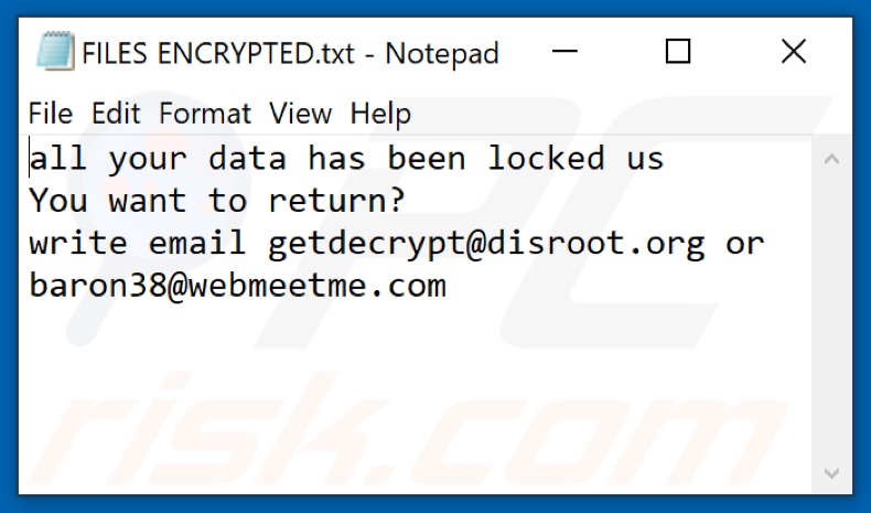 Root ransomware tekstbestand (FILES ENCRYPTED.txt)