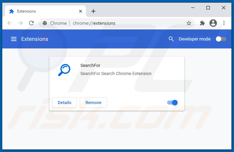 Verwijderen van searchfor.cc gerelateerde Google Chrome extensies