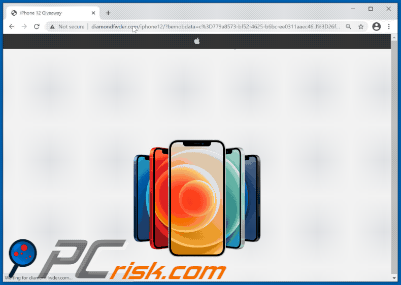 Win The New iPhone 12 POP-UP Scam pop-up scam (diamondfwder.com - 2021-05-06)