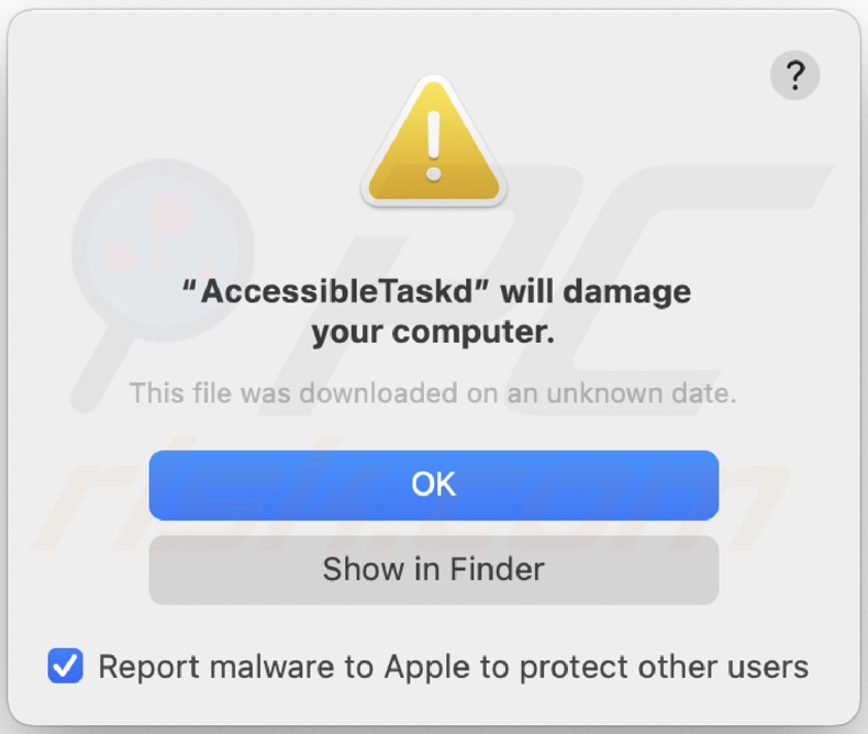 AccessibleTask adware detecteert pop-up