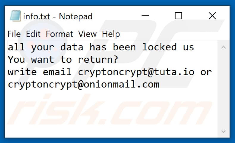 Cryptoncrypt ransomware tekstbestand (info.txt)