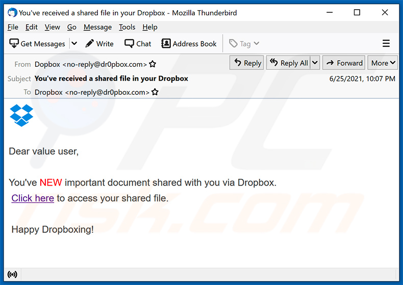 Spam e-mail met Dropbox-thema (2021-06-30)