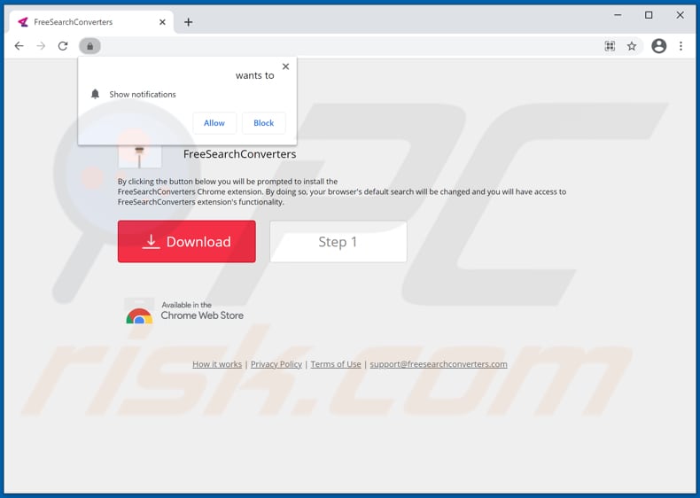 Website gebruikt om FreeSearchConverters browser hijacker te promoten