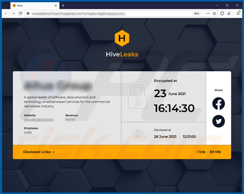 Hive ransomware website die gegevens lekt