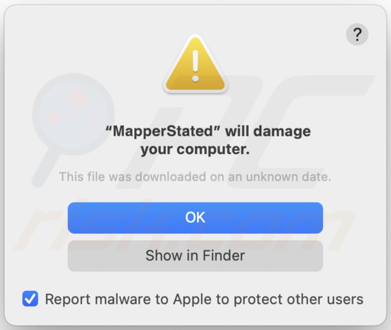 Pop-up getoond wanneer MapperState adware aanwezig is op het systeem