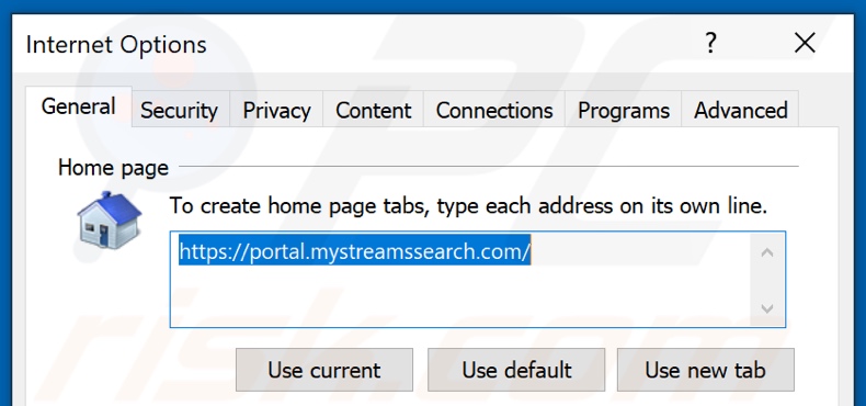 Het verwijderen van mystreamssearch.com uit Internet Explorer homepage
