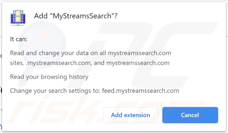 MyStreamsSearch browser hijacker vraagt om machtigingen