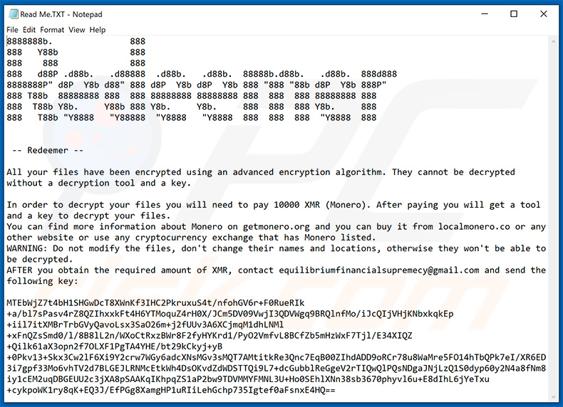 Redeemer ransomware losgeld-eisend bericht (Read Me.TXT)