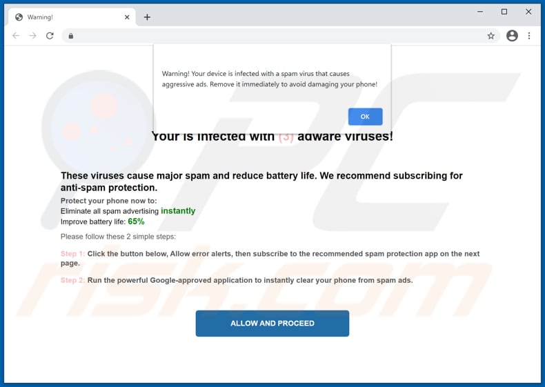 Uw apparaat is geïnfecteerd met een spam virus scam 